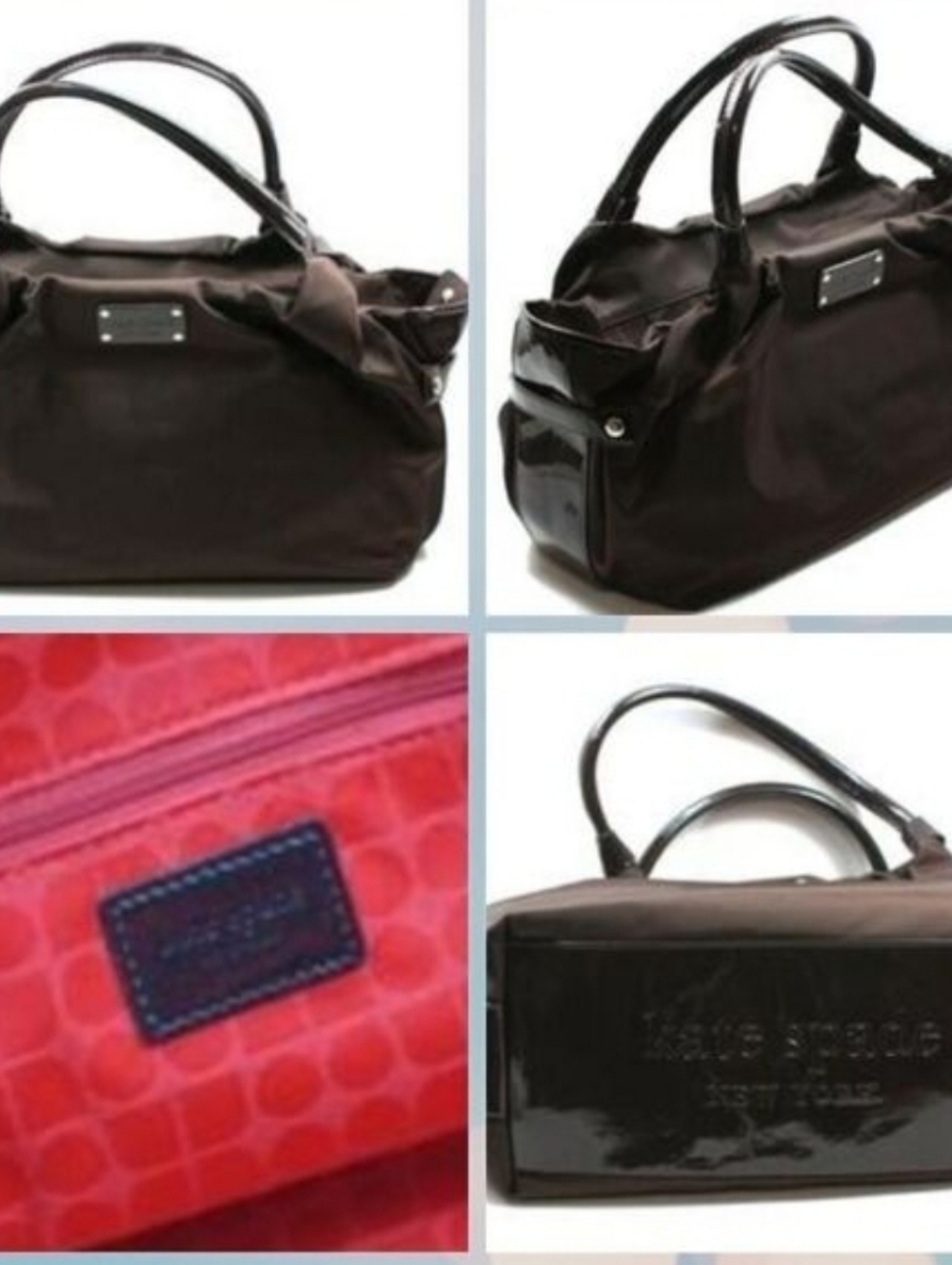 Kate Spade EUC Stevie Basic Nylon/Patent Chocolate Satchel Shoulder Bag